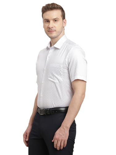 Turtle Men 100% Cotton Regular Fit White Digital Printed Half Sleeve Formal Shirt