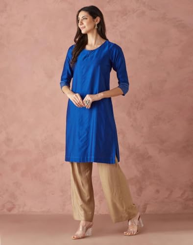 Fabindia Women'S Cotton Silk Embroidered Regular Kurta