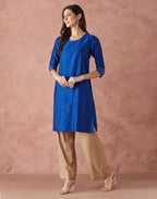 Fabindia Women'S Cotton Silk Embroidered Regular Kurta