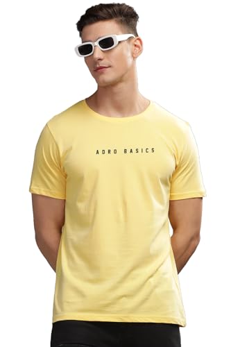 ADRO Men's Solid Regular Fit T-Shirt (RN24-AR2-LY_Light Yellow