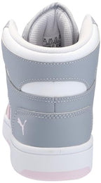 PUMA Rebound Layup Mid Sneaker, White-Gray Fog-Whisp of Pink, 5 US Unisex Big Kid