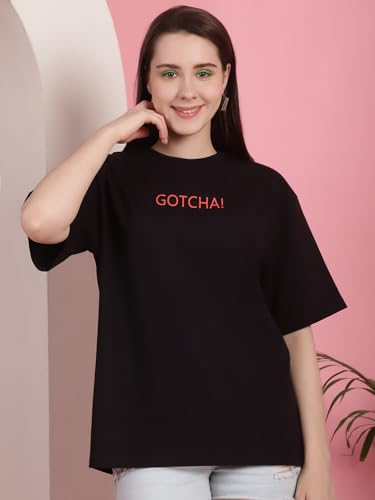 Preneum Womens Cotton Graphic Latest Printed Baggy Fit Drop-Shoulder Sleeves Cotton Oversized T-Shirt || Round Neck || Half Sle