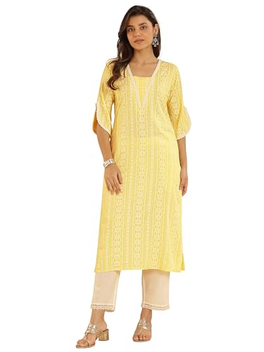 Libas WomenS Viscose Rayon Printed Regular Kurtas (29842 Yellow
