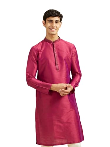 Diwas By Manyavar MenS Art Silk Solid Kurta (Rani,L)