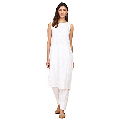 Fabindia Women'S Cotton Embroidery Slim Kurta Long (2108993White_White