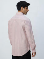 The Souled Store Slim-Fit Shirt: Lilac Stripes Men and Boys Long Sleeves Collared Neck Buttonfront Striped Regular Fit Lightweig