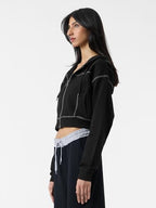 The Souled Store Black Oyster Women and Girls Long Sleeves Hooded Neck Zipper Front Cotton Cropped Oversized Hoodies