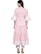 Ishin Women'S Pink Embelllished Anarkali Tiered Kurta