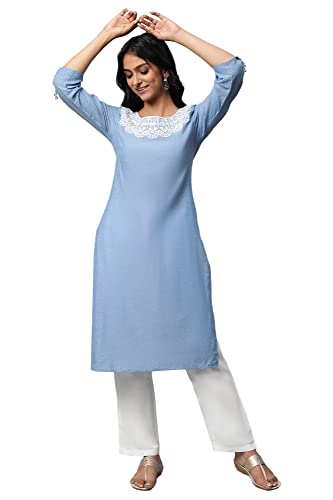 Blue Embroidered Cotton Kurta Set