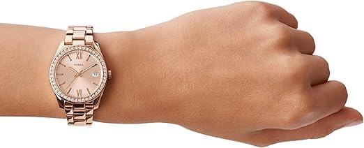 Fossil Scarlette Mini Women's Quartz Stainless Steel Three-Hand Watch, Rose Gold Glitz (Model ES4318)