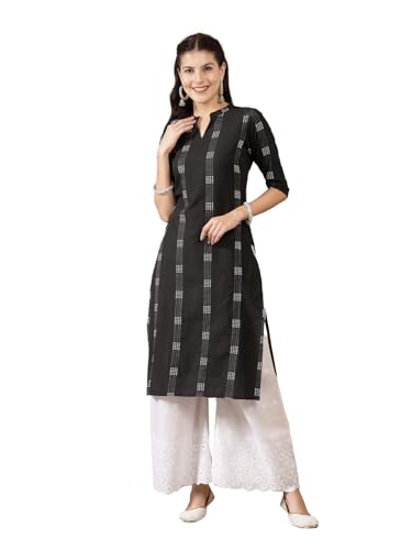 Stylum Women'S Self Designed Cotton Blend Straight Kurta (Milto36_Black, S)