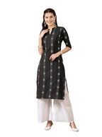 Stylum Women'S Self Designed Cotton Blend Straight Kurta (Milto36_Black, S)