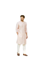 See Designs Men Full Sleeve Pink And Gold Chanderi Silk Sequins Mandarin Collar Side Slit Kurta - Sd2Kt_2421Xl