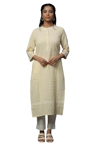 Aurelia WomenS Cotton Blend Regular Kurta (24Fea15005-704847_Lemon Zest