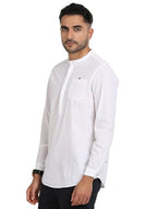 Turtle Men 100% Cotton White Self Design Slim Fit Casual Kurta Shirt