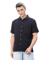 Thomas Scott Mens | Stripes | Seer Sucker Fabric | Spread Collar | Half Sleeve | Casual | Shirts for Men Black