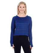 Ladies Odyssey Striped Poly Fleece Hi-Lo crew - gRANITE STRIPE - S(D0102H76QIT)