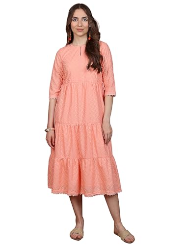 Ketch WomenS Polyester Blend A-Line Midi Dress (Kha1000076_Peach