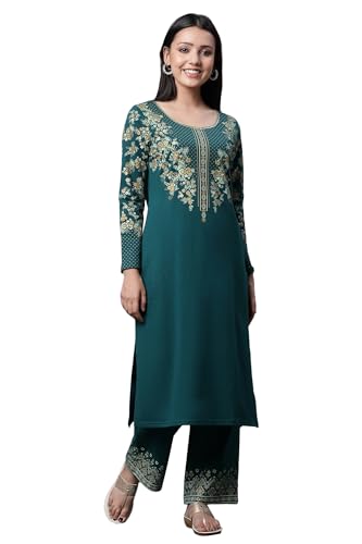 Aurelia Green Floral Printed Ethnic Kurta And Palazzo Winter Set (Size: Xl)-23Noas14726-507370