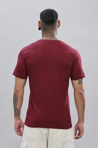 ADRO Mens V Neck Solid Cotton T-Shirt (VN-M-PLN-MR_Maroon_2XL)