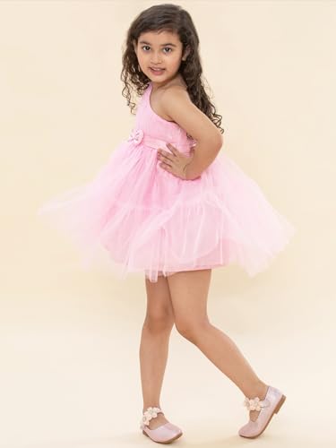 A.T.U.N. (ALL THINGS UBER NICE) Girls One Shoulder Birthday Princess Bow Dress for Kids 1-10Y Pink