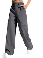 GRECIILOOKS Cotton HIGH Waist Cargo Trousers for Women (GL-TR1044-M-GREY)