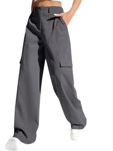 GRECIILOOKS Loose High-Waisted Pants | Korean Trousers for Women (GL-TR1043_Grey