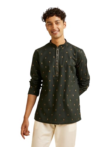Manyavar MenS Cotton Printed Short Kurta (Green,Xl)