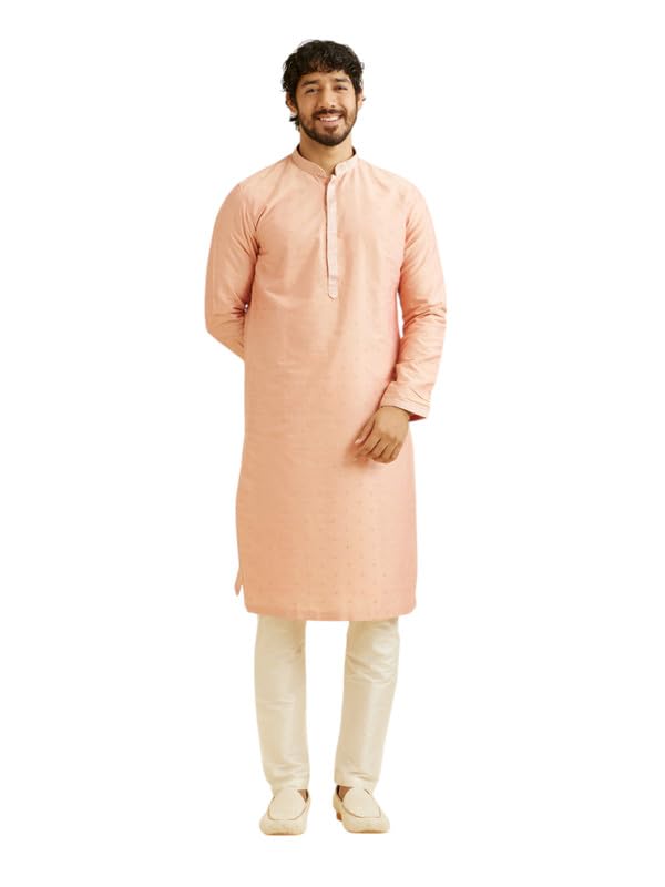 Manyavar Blended Silk Pink Kurta Set For Mens(Xx-Large,Pink)