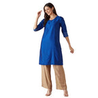 Fabindia Women'S Cotton Silk Woven Regular Fit Kurta (1039090Royalblue_Royal Blue