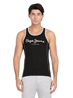 Pepe Jeans Innerwear MenS Printed Vest (Atv03-01_Black_Black-110-115)
