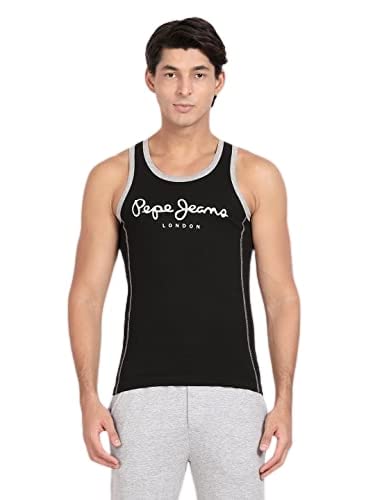 Pepe Jeans Innerwear MenS Printed Vest (Atv03-01_Black_Black-110-115)