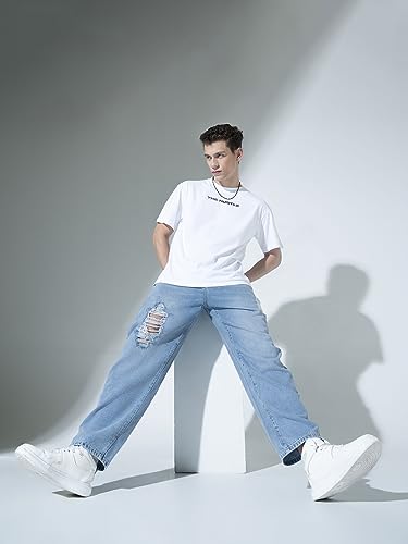 Hubberholme MenS Knee Distressed Loose Fit Jeans