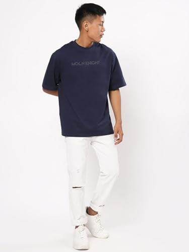 Bewakoof Mens Moon Knight 100% Cotton T-Shirt - Oversized Fit, Round Neck, Half Sleeves