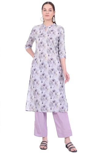 Aurelia Women'S Purple Printed Pure Cotton Straight Kurta With Palazzo & Dupatta Set (Size: M)-As15582-508947