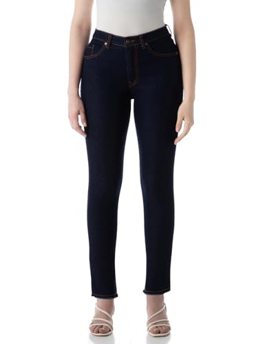 INKD Womens Slim Fit Jeans - Mid-Rise| Enzyme Wash | Classic 5 Pocket Styling (INKSS24WJN-405-Dark Knight-34)