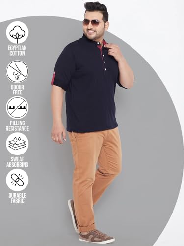 Bigbanana Plus Size MenS Regular Fit Solid Henley Tshirt (Warren,Navy Blue,4Xl)