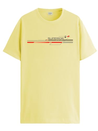 ADRO Men's Graphic Printed 100% Cotton T-Shirt - Regular Fit, Printed T-Shirts for Men (RN24-RAC-LY_Light Yellow_XL)