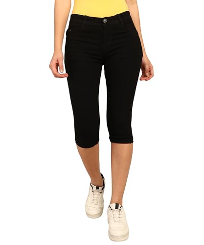 Nifty Womens Denim Stretchable Slim Fit Capris (CPRI_PLN_BLK_32_Black_32)