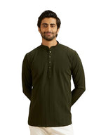 Manyavar MenS Crepe Self Design Short Kurta (Dark Green,M)