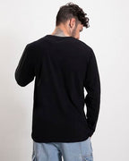 Bewakoof MenS Printed Regular Fit Full Sleeve Round Neck Cotton T-Shirt Black