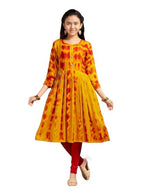 Aarika Girls Casual Wear Yellow Colour Tie Dye Print Rayon Kurti (9-16 Years)