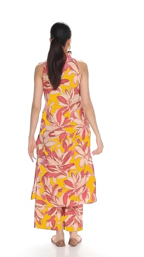 ANNI DESIGNER Womens Rayon Viscose Straight Printed Kurta with Pant (VCM Yellow_XXL_Yellow_XX-Large)