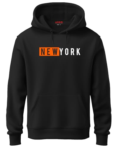 ADRO Men's Cotton Neck Hooded Sweatshirt (H21-M-NKY-BL_Black_XL)