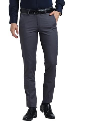 Turtle Men Cotton Viscose Stretch Ultra Slim Fit Light Grey Formal Trouser