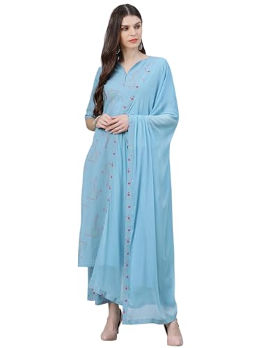 Libas Blue Printed Viscose Rayon Straight Kurta Set For Women (6909Rxxl)