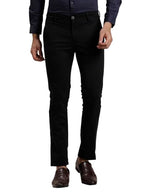Turtle Men Cotton Stretch Ultra Slim Fit Solid Black Casual Trouser