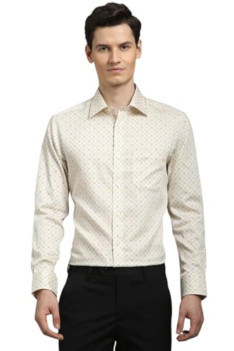 Louis Philippe Men Beige Regular-Fit Print Full Sleeves Formal Shirt