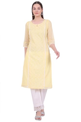 Aurelia WomenS Yellow Embroidered Cotton Blend Straight Kurta (Size: Xl)-A15829-E608308