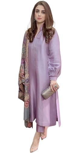 GoSriKi Womens Rayon Viscose Solid Straight Pakistani Kurta with Pant & Dupatta (Mawra Purple-GS_L_Purple_Large)